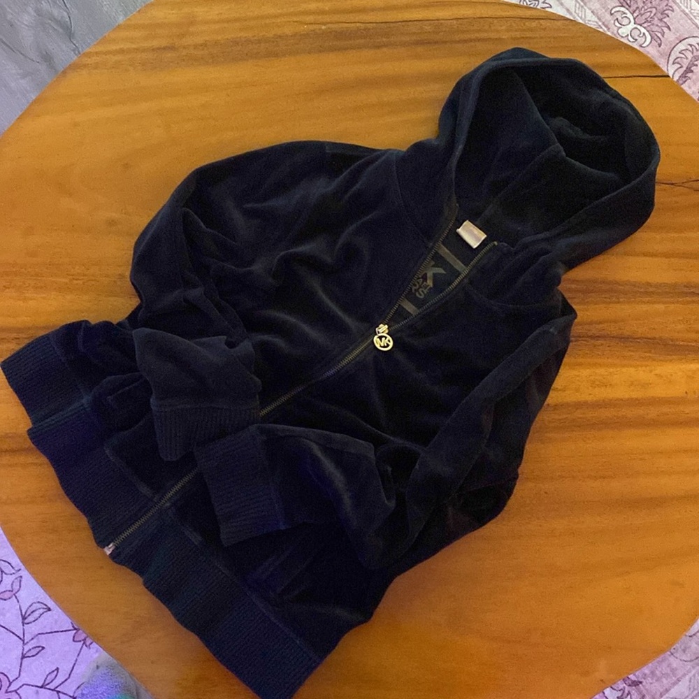 Vintage Michael Kors Velvety Black Zip-Up Hoodie w2 Pockets Small Petite